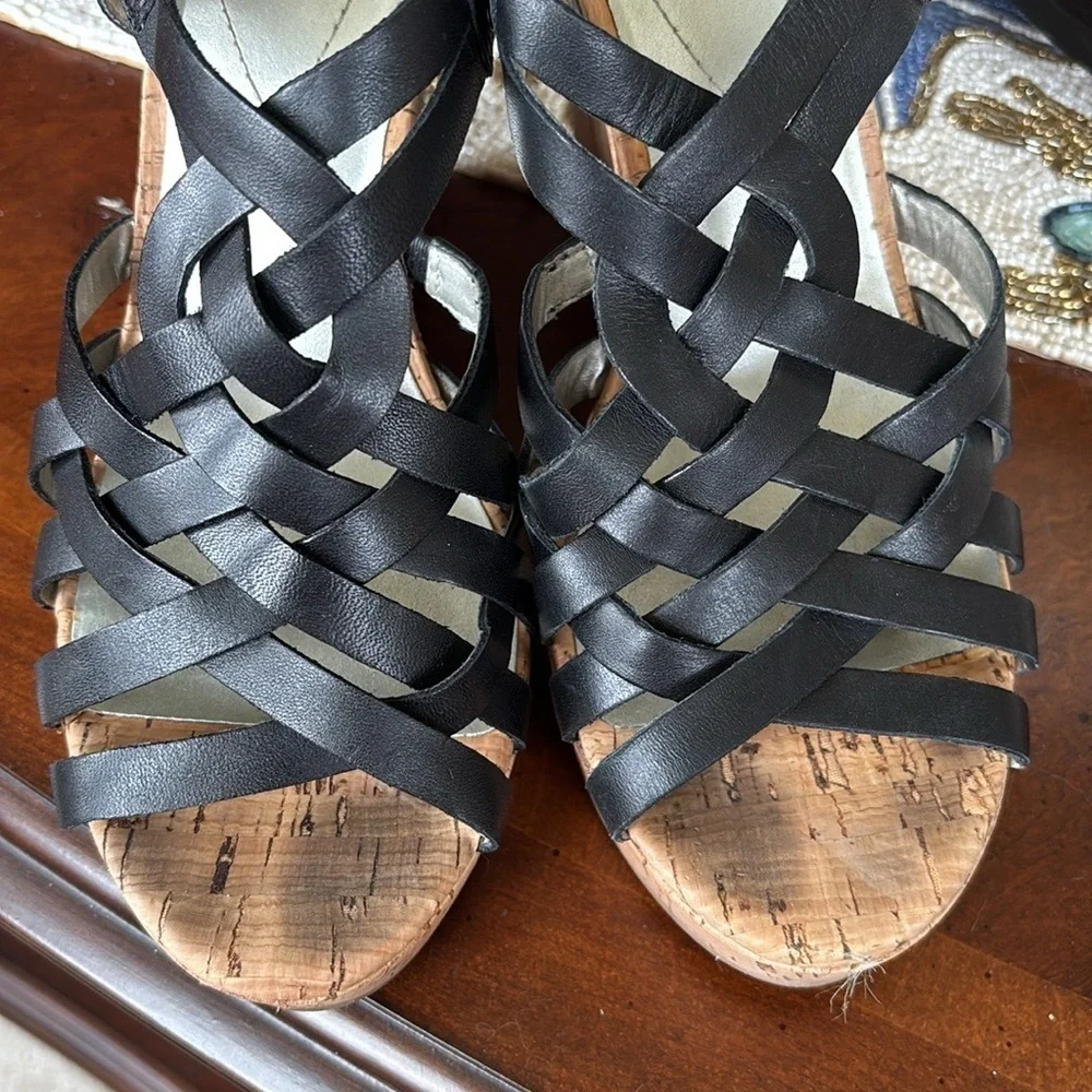 Guess Genuine Leather Black Multi-Strap Wedges Slingback Heeled Sandals Strappy